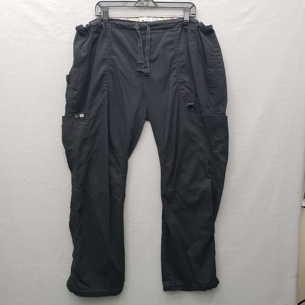 Koi Scrub Pants Black Drawstring Waist Cargo Medical Uniform Classic Size 2X